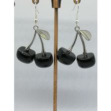 BLACK CHERRY EARRINGS kawaii cool punk goth silver plated
