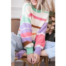 Multicolor Striped Colorblock Drop Shoulder Sweater