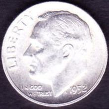 1952 S USA 10 Cents Silver Coin Roosevelt