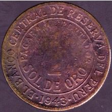 1943 S Peru 1 Half Sol Coin