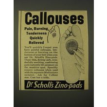1950 Dr. Scholl's Zino-pads Ad - Callouses pain, burning, tenderness