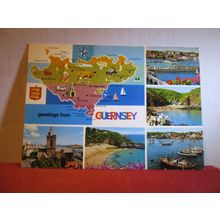 MAP, multiview, GUERNSEY, used postcard by John Hinde 1980 pm #