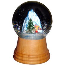 2407 - Perzy Snowglobe - Medium Skier with wooden base - 5"H x 3"W x 3"D