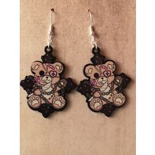 Acrylic Dark Gothic Teddy Bear Earrings Silver Plated Hooks
