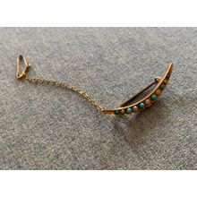 1898 ANTIQUE GOLD 9k 375 BIRM STAMPED CRESCENT TURQUOISE 2.47 GRAMS BROOCH (P3)