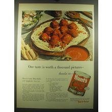 1953 Hunt's Tomato Sauce Ad - recipe for Meat Balls and Spaghetti