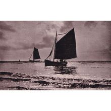 Sailing Ship Moonrise At Blackpool WW1 Real Photo Postcard
