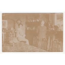 Vicar in Dining Room Rectory Cyffylliog Postcard 1906 RP Denbighshire Wales