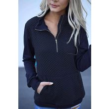 Navy Stand Neck Waffle Zip up Sweatshirt