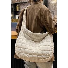 White Quilted Zipper Large Shoulder Bag