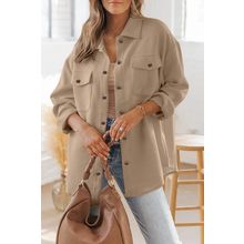 Khaki Solid Textured Flap Pocket Buttoned Shacket
