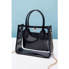 Black PVC PU Leather Patchwork Chain Strap Shoulder Bag
