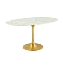 60" White Oval Tulip Pedestal Stem Dining Table Stone Faux Marble Gold Base