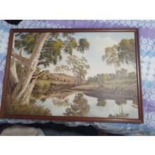large original oil painting bushland H Burns Australian artist 94 x 65cm framed