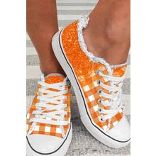 Orange Checkered Flat Canvas Shoes