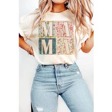 White MAMA Floral Block Graphic Casual T Shirt
