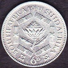 1948 South Africa 6 Pence Silver Coin