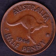 1944 Australia 1 Half Penny Coin