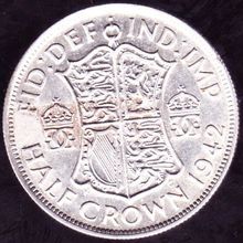 1942 Great Britain 1 Half Crown (2 & Half Shillings) Silver Coin