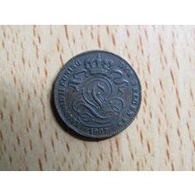 Belgium 1907 1 Centime Belgie (Dutch - Flemish Text) Coin