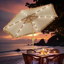 GDY 7.5Ft Tiki Patio Umbrella with 18 LED Lights, Outdoor Table Umbrella with Cr