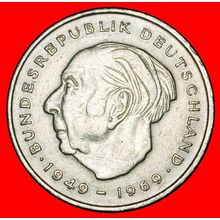 Ⰶ HEUSS (1884-1963):GERMANY★2 MARKS 1973D BAVARIA 1949-1969★LOW START★NO RESERVE
