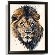 Lion Head Art Print Realistic Style Wildlife Wall Art Abstract Fingerprint Art (