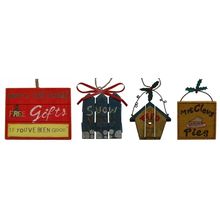 WoodMetal Sign Ornaments Set of Four