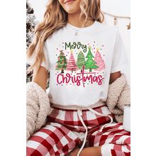 White Merry Christmas Holiday Vibe Graphic Crewneck T Shirt