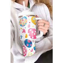 White Happy Easter Bunny Eggs Printed Thermal Tumbler