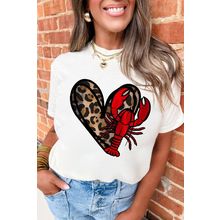 White Crawfish Leopard Heart Print Crewneck Tee