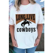 White LONG LIVE Cowboys Western Graphic Loose Tee