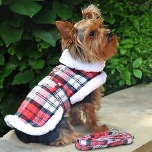 Sherpa-Lined Dog Harness Coat RED & White Plaid Large