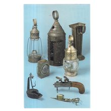 EARLY AMERICAN LIGHTS, MERCER MUSEUM, DOYLESTOWN Pennsylvania unused postcard =