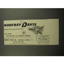 1955 Godfrey Davis Car Hire Ad - Europe's first name in Car Hire