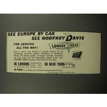 1955 Godfrey Davis Car Hire Ad - See Europe by car see Godfrey Davis