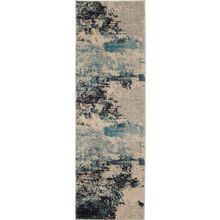 2' X 6' Ivory And Teal Blue Abstract Power Loom Non Skid Runner Rug
