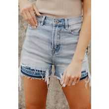 Light Blue Vintage Washed Raw Edge Jean Shorts