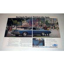 1973 Chevrolet Impala Custom Coupe Car Ad - Value!