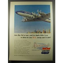 1954 United Airlines Ad - Leave new york at noon - reach Los Angeles before 5