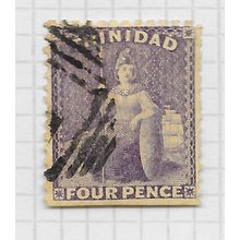 TRINIDAD 1863 FOUR PENCE LILAC MAUVE SG70 USED SON DATED & TOBAGO imperf bottom