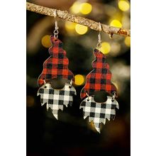 Fiery Red Plaid Print Christmas Dangle Earrings