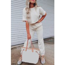 White Lattice Textured Cropped Tee and Jogger Pants Set