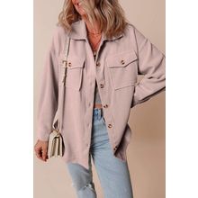Light Pink Corduroy Flap Pocket Button Up Shacket