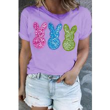Orchid Petal Sequin Bunny Graphic Plus Size Easter Tee