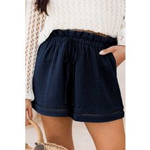 Blue Cotton Gauze Paperbag Shorts