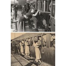 Soldiers Romantic Farewell Train Railway 2x Military Postcard s