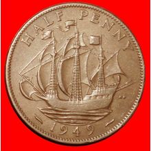 Ⰶ SHIP WITHOUT INDIA: GREAT BRITAIN ★ HALF PENNY 1949 ★LOW START★NO RESERVE