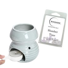 Wax Melt Burner with Tea Light Spoon - Grey With Woodside Slumber Time Wax Melt