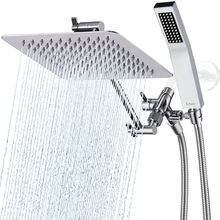 G-Promise All Metal 8 Inch Dual Square Shower Head with Handheld Spray Combo, Ra
